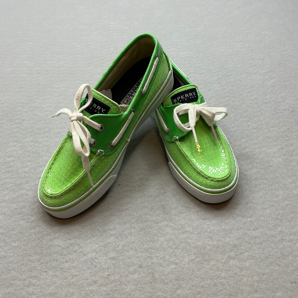 Sperry Top-Sider Boat‎ Shoes Lime Green Sequin Canvas Size 6M Nautical Casual